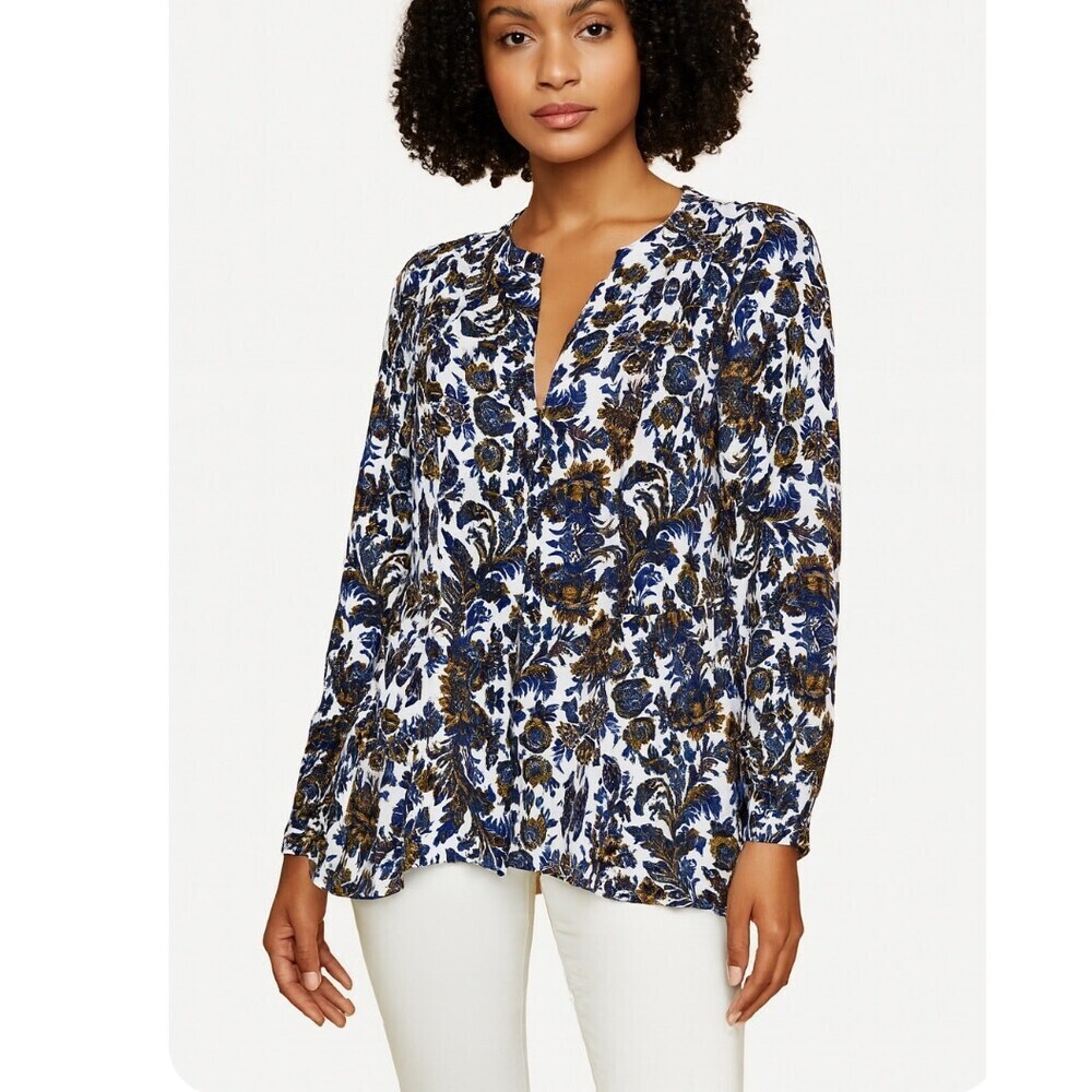 Sanctuary Floral print Button up Long Sleeve Blouse tunic top SZ SM button up